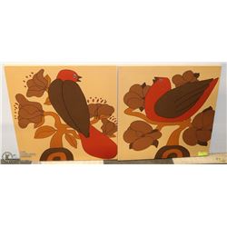 PAIR OF BLUE FABRIC PRINTS.