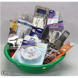 BOWL OF ASSORTED KITCHEN ACCESSORIES