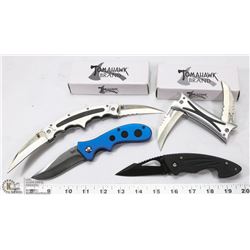 4 NEW IN BOX POCKET KNIVES INCL TOMAHAWK, MAXXAM