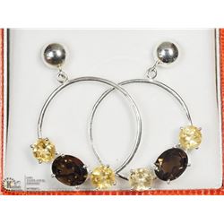 STERLING SILVER CITRINE & SMOKY QUARTZ EARRINGS