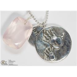 STERLING SILVER ROSE QUARTZ NECKLACE (11.5 GRAMS)