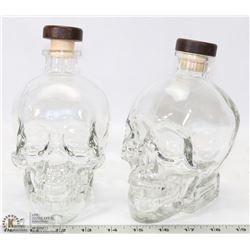 TWO CRYSTAL VODKA  EMPTY SKULL HEADS.