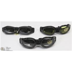 LOT OF 3 ADJUSTABLE FIT SPORTS GOGGLES