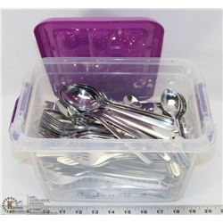 SMALL TOTE OF ASSORTED CUTLERY