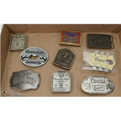 FLAT OF LIQUOR RELATED BELT BUCKLES.
