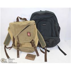BOX W/ QUICK SILVER BACK PACK, JANSPORT CANVAS