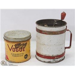 VINTAGE TOBACCO TIN WITH VINTAGE GRINDER