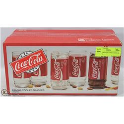 SET OF 8 NEW COCA COLA COOLER GLASSES.
