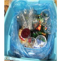 LOT OF LIDDED DISHES, BOWLS, PLATTERS, WINE GLASS