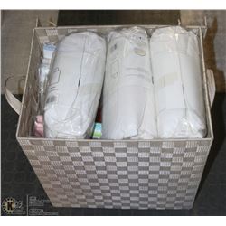 ASSORTED LINEN, PILLOW CASES, FITTED SHEETS & MORE