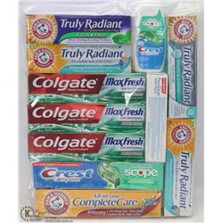 BAG OF ASSORTED TOOTHPASTE