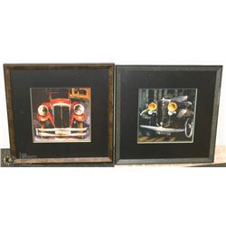 TWO FRAMED PICTURES OF CARS