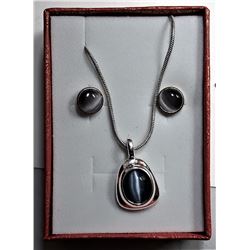 9)  GREY CAT'S EYE PENDANT ON CHAIN