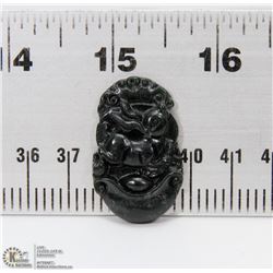 #103-BLACK OBSIDIAN JADE PENDANT CHINESE ZODIAC