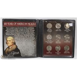 100 YEARS OF AMERICAN NICKELS, 9 IN SET