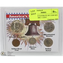 AMERICAS FAVORITE 5PC COIN SET 50 CENT THRU 1 CENT