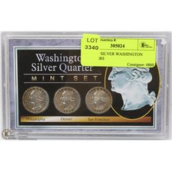 SET OF 3 SILVER WASHINGTON QUARTERS