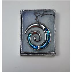 6)  SILVER TONE & BLUE ABALONE