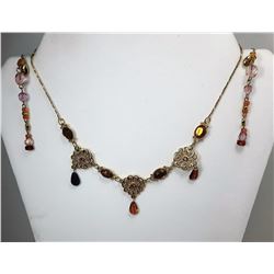 9)  VINTAGE GOLD TONE & AMBER CRYSTAL