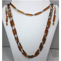 10 -GOLD TONE TRIPLE STRAND AMBER