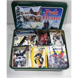 3)  TIN BOX FULL OF VINTAGE HOCKEY