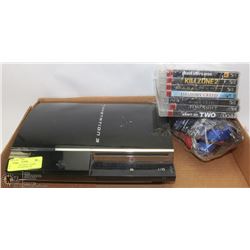 PLAYSTATION 3 WITH 7 GAMES, CORDS, AND CONTROLLER.