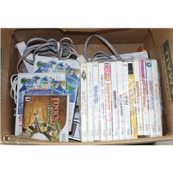 BOX FULL OF WII GAMES, CONSOLE AND ACCESSORIES.