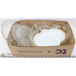 BOX OF GLASS SERVING DISHES
