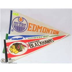 LOT OF 7 NHL HOCKEY PENNANTS INCL EDMONTON,CHICAGO