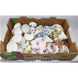 FLAT OF ASSORTED FINE BONE CHINA CUPS & SAUCERS