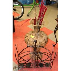 WICKER AND METAL VASE WITH FOLIAGE