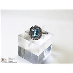 18) 10KT WHITE GOLD BLUE TOPAZ & DIAMOND RING