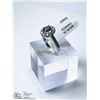 Image 3 : 8) 10KT W. GOLD BLUE DIAMOND W/SIDE DIAMOND RING