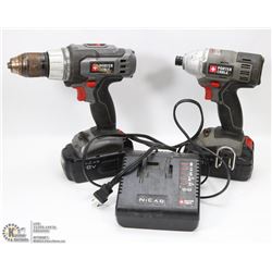 PORTER CABLE 18V DRILL & IMPACT SET W/ 2 BATTERIES