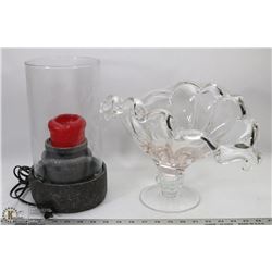 GLASS FRUIT BOWL WITH PARTYLITE GLASS WATERFALL