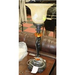 26" SHOW HOME LAMP BLACK&AMBER WITH GLASS SHADE