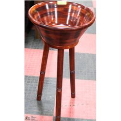 LARGE DARK WOOD SALAD BOWL WITH STAND
