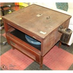 1940'S EGG INCUBATOR TABLE, HURRICANE LAMP