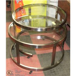 2PC GLASS AND METAL END TABLE SET