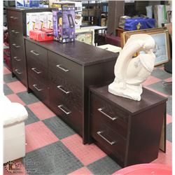 THREE PIECE DARD WOOD STAINED BEDROOM DRESSER