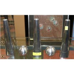 SET OF 3 TALL & 2 SHORT STAINLESS STEEL CANDLE