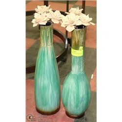 PAIR OF GREEN AND BROWN VASES 17" TALL