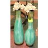 Image 1 : PAIR OF GREEN AND BROWN VASES 17" TALL
