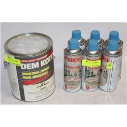 LOT OF 6 CANS TREE & LOG MARKING PAINT + PAIL OF