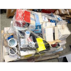 LARGE PALLET OF VARIOUS SCREWS, NAILS, WOOD AND