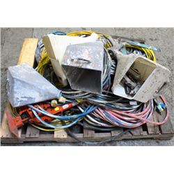 PALLET OF VARIOUS EXTENSION CORDS, DRYWALL FEEDER