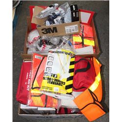 LARGE LOT OF SAFETY VESTS, MEDICAL EQUIPMENT,