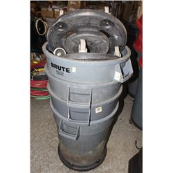 4 ASSORTED BRUTE WASTE BINS WITH 2 DOLLIES ON