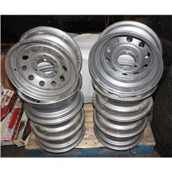 PALLET WITH 8 NEW 6 BOLT SINGLE STEEL TRAILER RIMS
