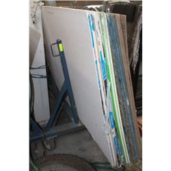 METAL SHEET / PANEL CART W/ 4'X8' DRYWALL & WOOD